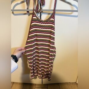Women’s Medium American Eagle Halter Top with tie - colorful, stripes, festival